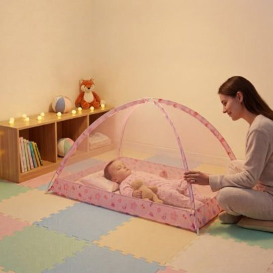 Ciel de lit moustiquaire bebe rose avec fleures