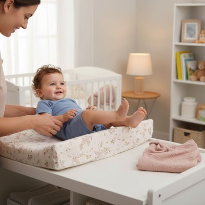 Housse matelas à langer bébé sur chaise à langer