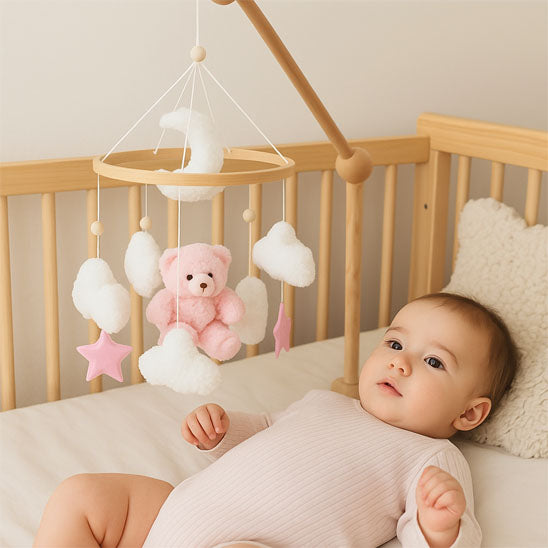 mobile-lit-bébé-repose-lit-ourse-rose