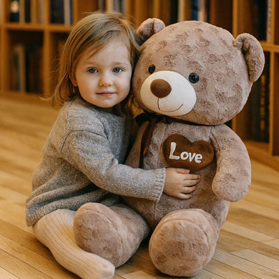 Fille et Ours en peluche Teddy 60 cm, peluche douce et sécurisée pour cùlins
