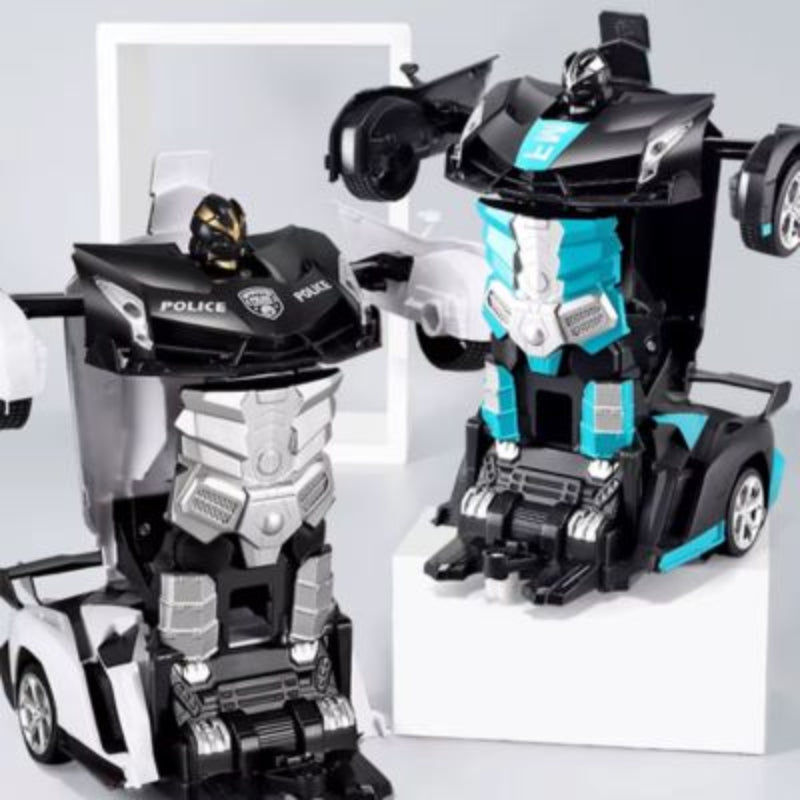 robot voiture deux en un noir blanc et bleu