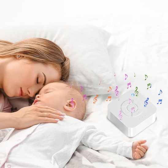 veilleuse-bruit-blanc-avec-lumière-sur-lit-avec-musique-bébé-maman-dormait