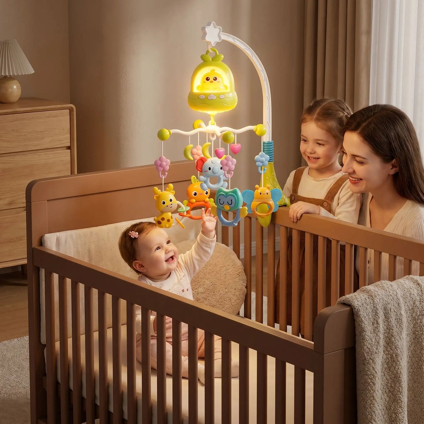 Mobile bebe musical lumineux vert