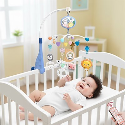 Mobile bebe musical lumineux pour berceau