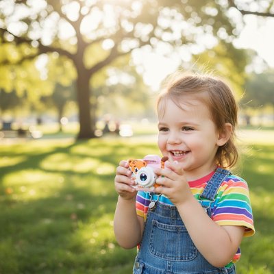 Appareil photo enfant content au parc