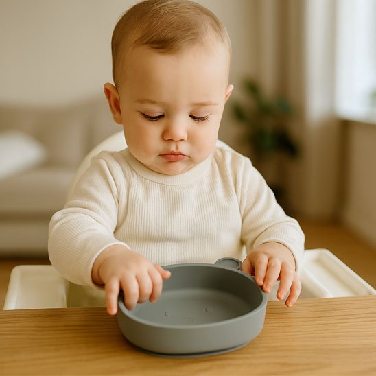 Assiette bébé ventouse gris argenté