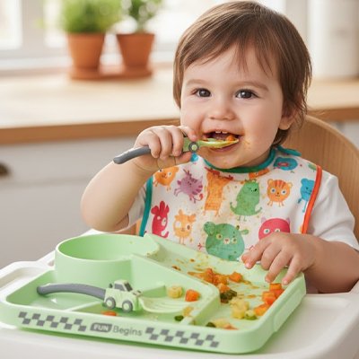 Assiette bebe bébé mange son repas