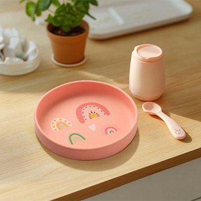 Assiette bebe rose antidérapante