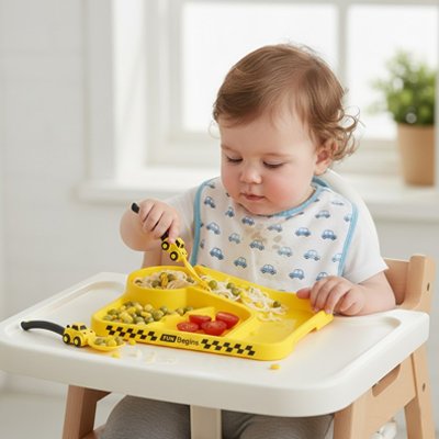 Assiette bebe  voiture jaune