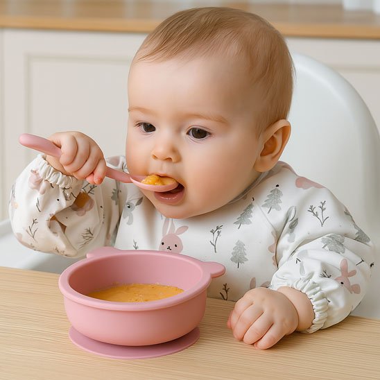 Assiette pour bebe antidérapante en silicone rose