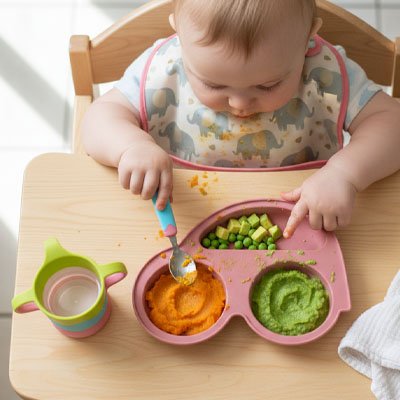 assiette bebe ventouse antidérapante  multicompartiments bébé mange les aliments
