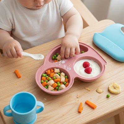 assiette bebe ventouse antidérapante  multicompartiments rose voiture