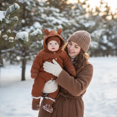 bébé habillé avec une barboteuse marron