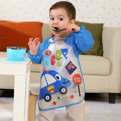 Bavoir bébé bleu voiture