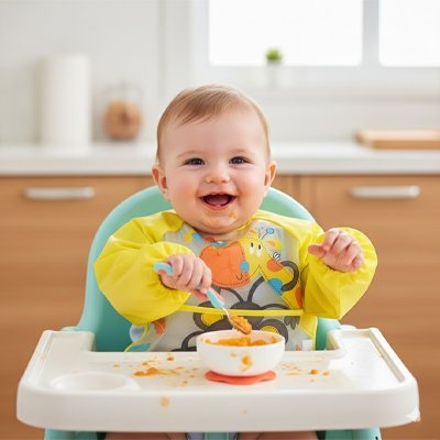Bavoir bébé avec manche jaune