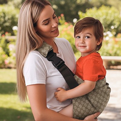 Bébé dans l'écharpe de portage avec sa maman 