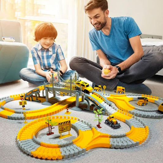 Circuit voiture enfant jaune gris