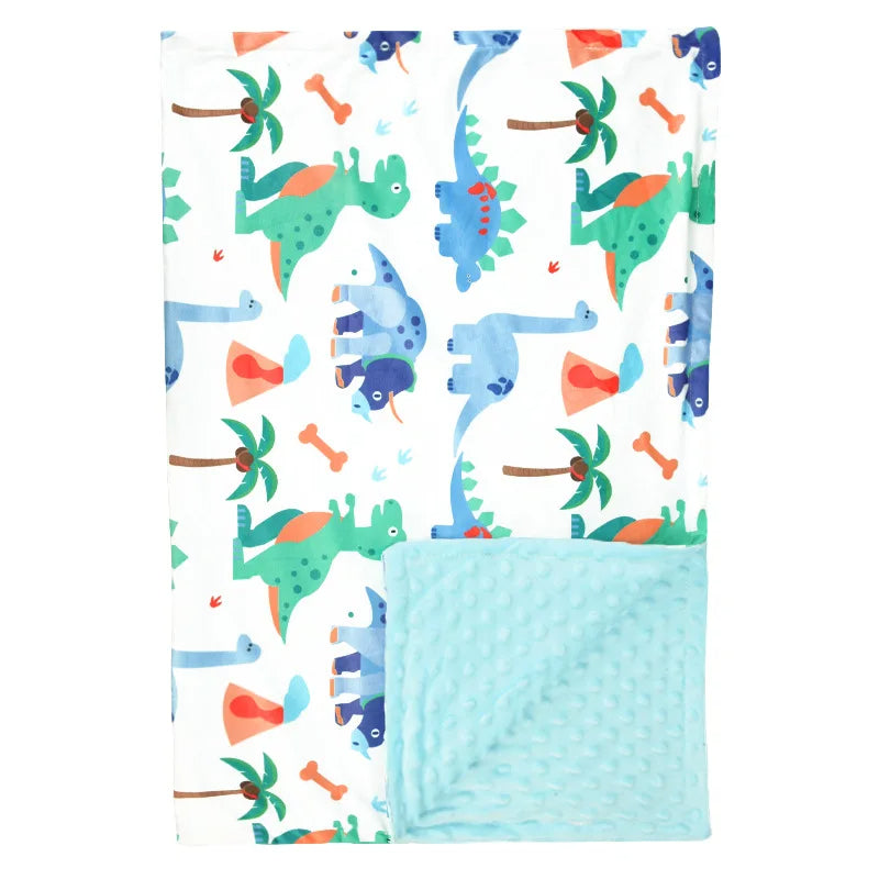 couverture-bébé-blanche-bleu-dinosaure-palmiers