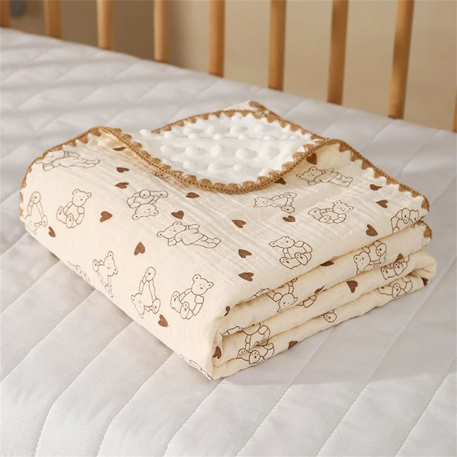couverture chaude bebe ours assis avec cœur