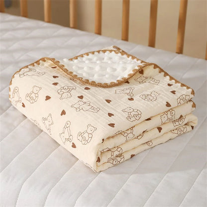 couverture chaude bebe ours assis avec cœur