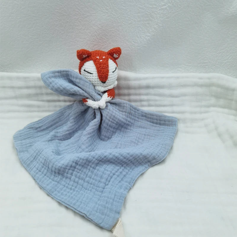 doudou bebe renard avec couverture bleu