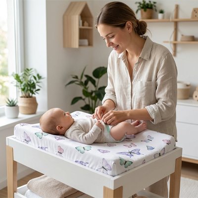 Housse matelas à langer maman changer la couche sur une table 