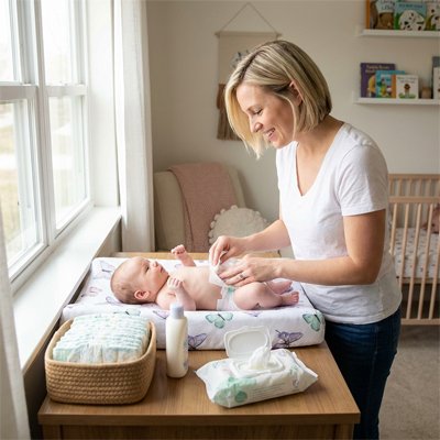 Housse matelas à langer maman souriante