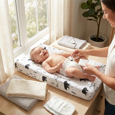 Housse matelas à langer douce maman change la couche du bébé