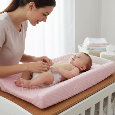Housse matelas à langer maman change la couche de son bébé avec douceur 