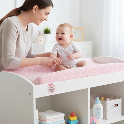Housse matelas à langer maman change la couche et s'amuse avec son bébé