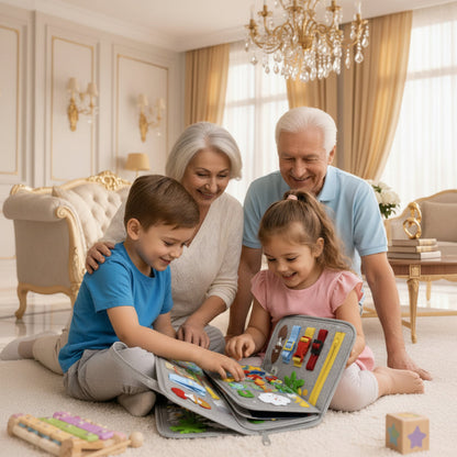  livre sensoriel Montessori pris par les enfant et les grands parents au pourtour