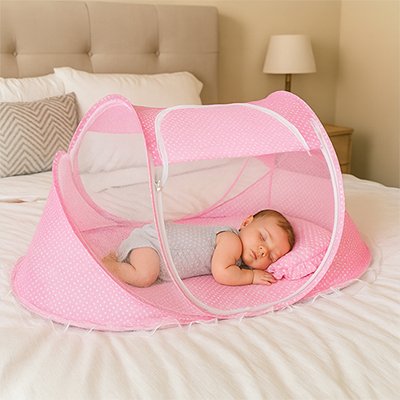 moustiquaire-lit-bebe-rose-bébé-dort-profondément-confortable