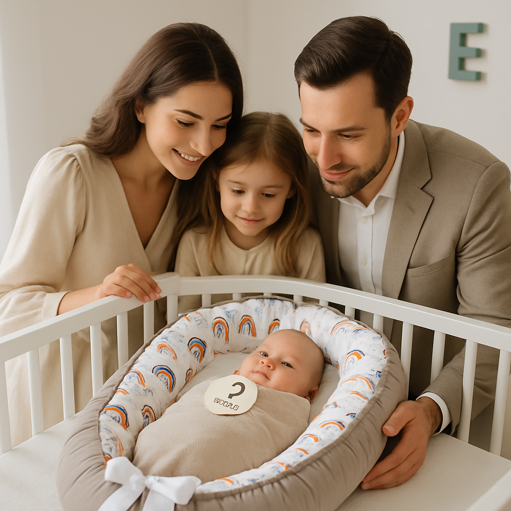 nid bébé arc-en-ciel-dans un berceau famille sur cote du berceau