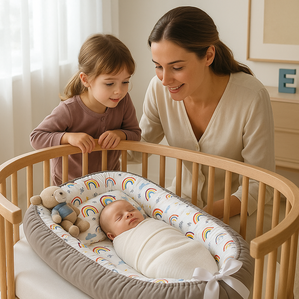 nid bébé arc -en -ciel dans le berceau maman sœur