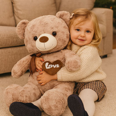 Fille et Ours en peluche  Love Teddy 60 cm, peluche douce et sécurisée pour câlins 