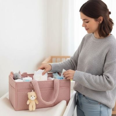 Panier rangement bébé rose doux