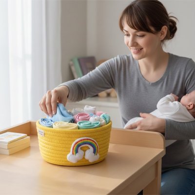 Panier rangement bebe arc en ciel