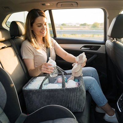 Panier rangement bebe gris avec poignées