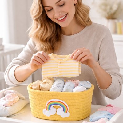 Panier rangement bebe jaune