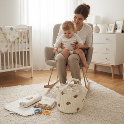 Panier rangement bebe  maman avec bébé