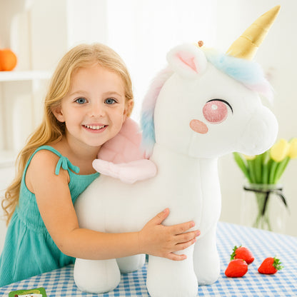 Peluche licorne rose et bleu douce et hypoallergénique pour bébé