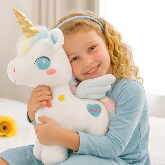 Peluche licorne rose et bleu compagnon rassurant pour le sommeil des enfants
