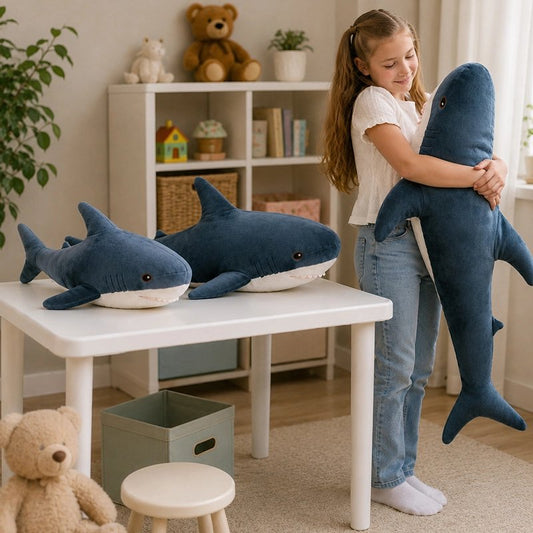 Peluche requin bleu et blanc