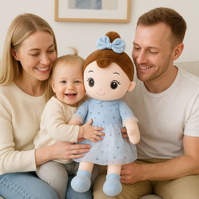poupée de chiffon bleu parent avec petite fille