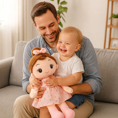 poupée chiffon rose papa avec bébé