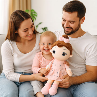 poupée chiffon rose parents avec bébé