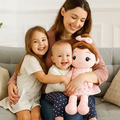 poupée chiffon rose maman avec les enfants