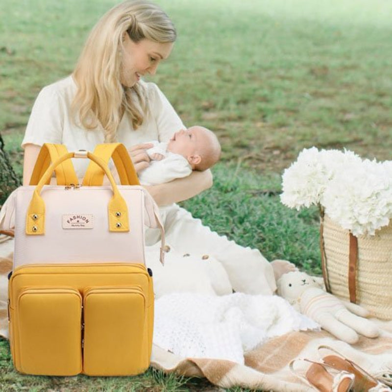 Sac a langer blancet jaune multis-poches