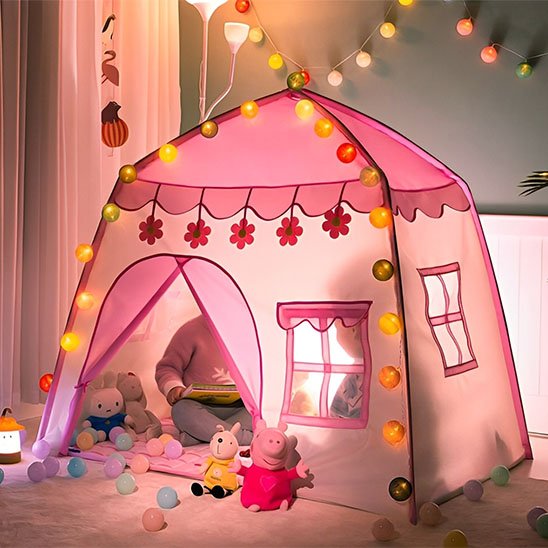 Tente enfant rose avec fênetres