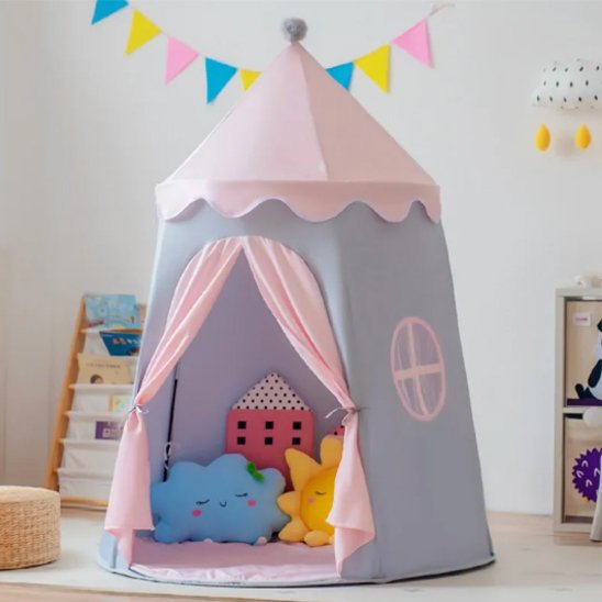 Tente enfant rose et gris pour maison